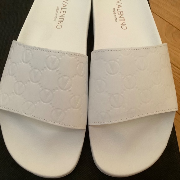 VALENTINO BY MARIO VALENTINO Eros Monogram Leather Slide Sandal Men White SZ 12 main image 12